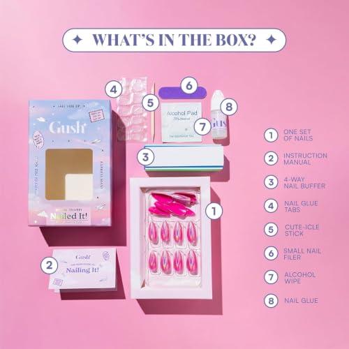 Image of Gush Beauty Press On Nails | Reusable Extensions | Artificial Nails Set | Long Lasting Design | Glue Tabs and nail glue included | Pack of 24 Nails | For women (Siren - Super Short Square) (Blue Taffy Cat Eye)