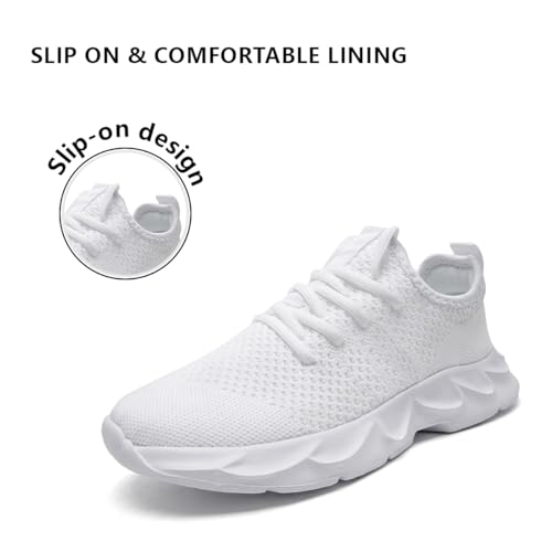 Image of Mens Running Shoes Slip On Walking Sneakers Slip Resistant Athletic Sports Mesh Workout Casual Sports Shoes Ultra Lightweight Breathable White US 11