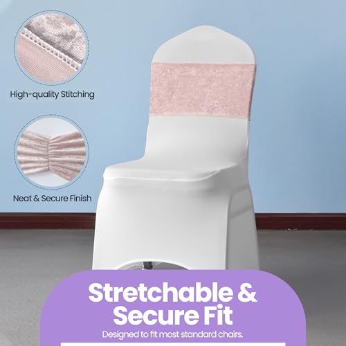 Bandas para sillas de fiesta de terciopelo rosa y decoraciones de boda, 100pzas 4