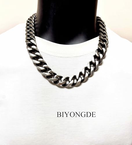Mens Stainless Steel Chunky Cuban Link Chain Necklace, 18MM Wide Heavy Link Chain Necklace with Matte Finish, Punk Rock Vintage style2