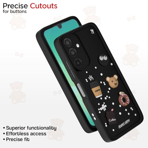 Image of Pikkme Back Cover for Samsung Galaxy A26 5G | Cute Fun Cartoon 3D Bear Silicone Full Body Protection Bumper Case (Black)
