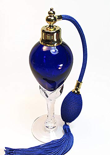 Hand made Cobalt Crystal Glass Perfume Refillable Bottle With Blue Bulb And Tassel Atomizer Attachment.
