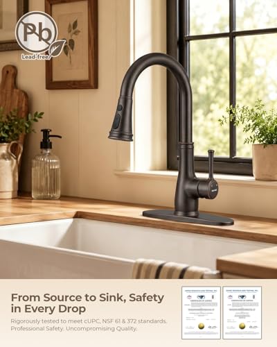 Image of WEWE Vintage Kitchen Faucet with Pull Down Sprayer, Stainless Steel 1 or 3 Hole High Arc Single Handle Antique Sink Faucet for Classic Modern Ktichen, Oil Rubbed Bronze Bar & Prep Sinks
