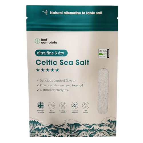 Feel Complete | 800g Ultra Fine & Dry Celtic Sea Salt Powder | No Need To Grind | Organic Approved | Essential Minerals & Electrolytes | Natural Alternative to Table Salt | Lab Tested