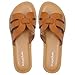 mazeskin Womens Memory Foam H-Band Summer Comfortable Dressy Flat Slide Sandals,Cognac Leather US8