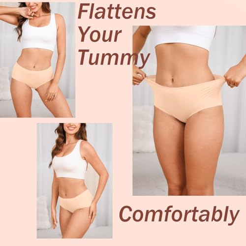 Atisek High Waisted No Show Underwear for Women Seamless Full Coverage Panties 6 Pack Black Beige - image 6