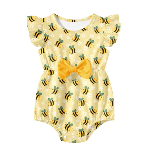 Image of Kimoda Baby Girls Clothes Infant Print Ruffle Romper Bodysuit with Bow 0-18 Months