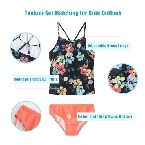 Image of Girls 3 Piece Swimsuits Set Long Sleeve Rash Guard for Girls Tankini Bathing Suits Beach Swimwear 3-16 Years