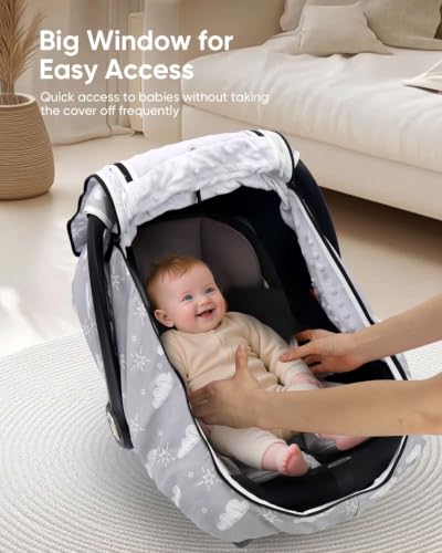 Image of Infant Car Seat Cover with Mesh and Zipper, Cloud Gray