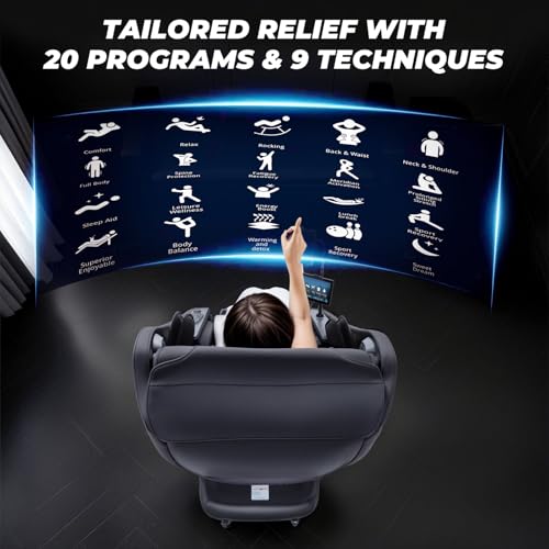 HealthRelife 4D Massagesessel mit Zero Gravity, SL-Schiene, 3D-Heizsystem & Schaukelfunktion| Shiatsu-Massage | Touchscreen-Steuerung（Schwarz）
