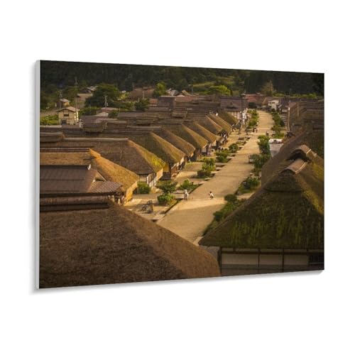 福島県 下郷町 大内宿の夕暮れ 数字キットによる絵画 数字油絵 日本の風景写真 数字キット塗り絵 手塗り DIY絵 デジタル油絵 ホーム オフィス装飾 (40×50cm, フレーム付き)
