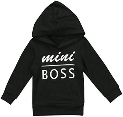 Urkutoba 0-5T Baby Boy Girl Mini Boss Hoodie Tops Toddler Hooded Sweater Casual Hoodies with Pocket Outdoor Outfit (3-4 Years, Black)