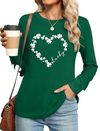 hohololo St. Patrick's Day T-Shirt Lucky Irish Shirt for Women Funny Shamrock Long Sleeve Tops (Green5,M)