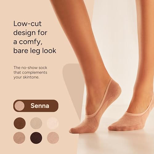 Image of Eedor No Show Socks Women - Low Cut Ankle, Non Slip | Breathable Cotton & Spandex, Flat Boat Line Invisible Socks with Silicone Heel Grips, for Flats, Heals, Loafers