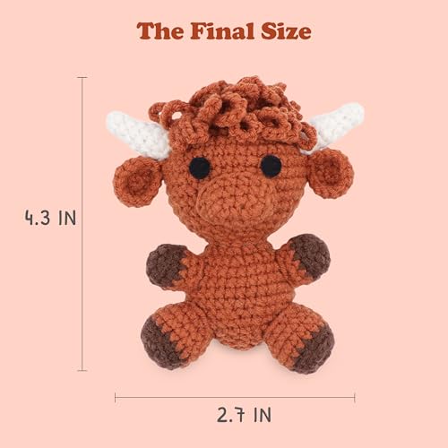 Image of HOUSE CREATIVITY Crochet Kit for Beginners, Make a Highland Cow, Amigurumi Starter Kit with Step-by-Step Video Tutorial, Yarn, Hook & Stuffing, Stress Relief DIY Craft Gift for Adults