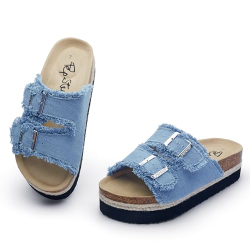 Image of PepStep Slide Sandals for Women with Soft Cork Footbed and Strap, Ladies Fashion Platform Slide Sandals Comfortable Slip On Style