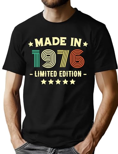 VVNTY 50th Birthday T-Shirts Men Made in 1976 Graphic Shirt Mens Vintage 50th Birthday Gifts (1976-Black1 XXL)
