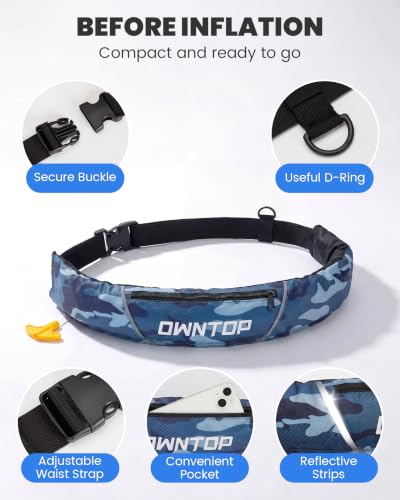 Image of Owntop Manual Inflatable Belt Pack, Adults Swim Jacket with Blowpipe & Whistle, 24g CO2 Cylinder Included, Low Profile for Kayaking, Fishing, Paddle Sports