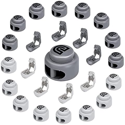 DIFFWAY Cord Locks and End Clips for No Tie Shoelaces, Heavy Duty Toggle Stoppers for Drawstrings (Dark Grey - Light Grey - 32Pcs) Cover