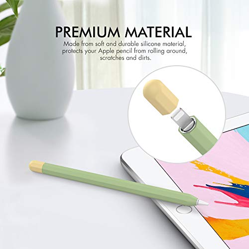 Image of AHASTYLE Duotone Case Cover Silicone Sleeve Skin Added Cable Adapter Tether Kit Compatible for Apple Pencil 1st Generation Tablets (Avocado Green)