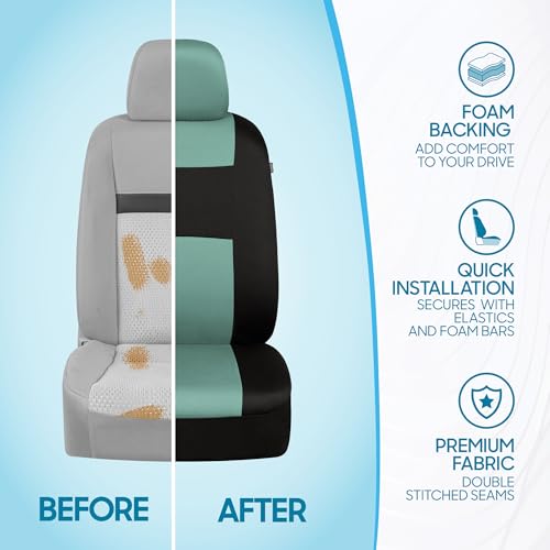 Image of BDK PolyPro Mint Green Car Seat Covers for Women Full Set - Front and Rear Split Bench, Easy Install with Two-Tone Accent, Interior Covers for Auto Truck Van SUV