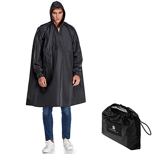Unisex Rain Coat Poncho Hooded Pullover Rain Jacket for Hiking Cycling Camping(Black,L)