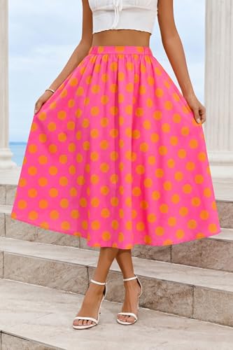 Image of Cicy Bell Womens Summer Striped Maxi Skirts A-Line Beach Vacation Outfits | Elastic Waist, Side Pockets, Flowy, Midi Length, Color Contrast, Trendy Casual