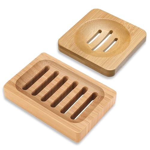 2 Stück Bambus Seifenschale mit Ablauf, Seifenhalter Dusche Holz Seifenablage Natürliche Hölzerne Bambus, Handgefertigte Seifenkiste Seifen Box Set
