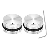 MECCANIXITY 2Pcs Aluminium Potentiometer Knobs, 1/4"(6mm) Volume Audio Control Knobs 15.5mm x 25mm Potentiometer Screw Type for Guitar Bass with White Black Rubber Ring and Wrench, Silver
