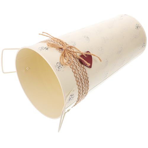 IWOWHERO Cubo de Hierro Retro Grande para Flores y Plantas, Contenedor Decorativo de Jardín en Color Beige Vintage, Adecuado para Almacenamiento en Hogar y Soporte para Sombrillas