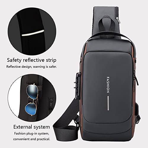 Image of ARURA (LABEL) Multifunction Anti-theft Shoulder Bag Crossbody Bag Travel Sling Bag with USB Port and Code Lock Messenger Backpack Chest Bag for Male Female