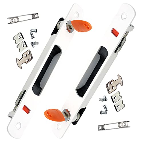 Serrure de Porte Coulissante, Lot de 2 poignées de porte coulissante en verre,montage encastré, à clé, Poignée Invisible pour Intérieur Portes Escamotables blanc