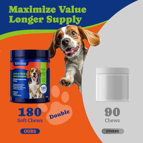 Image of Flea and Tick Prevention for Dogs Chewable - 180 Soft Chews, Salmon & Blueberry Flavor - Dog Flea and Tick Treatment Chewable, Natural Defense- Dog Immune Support Supplement