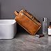 EURYNOME Leather Unisex Toiletry Bag Travel, Genuine Leather Shaving Dopp Kit -Mens Toiletry Bag With Hook -Makeup Cosmetic Organizer Kit - Men Travel Toiletries Bag Groomsmen Gift