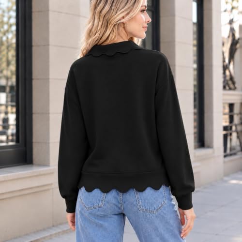 Womens Oversized Sweatshirts with Scalloped Hem Button Henley Collar Tops - image 5