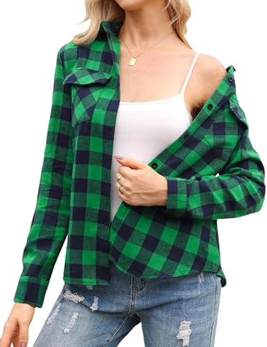 Irevial Damen Karierte Bluse Karo Flanell Hemden Classic Button-down...