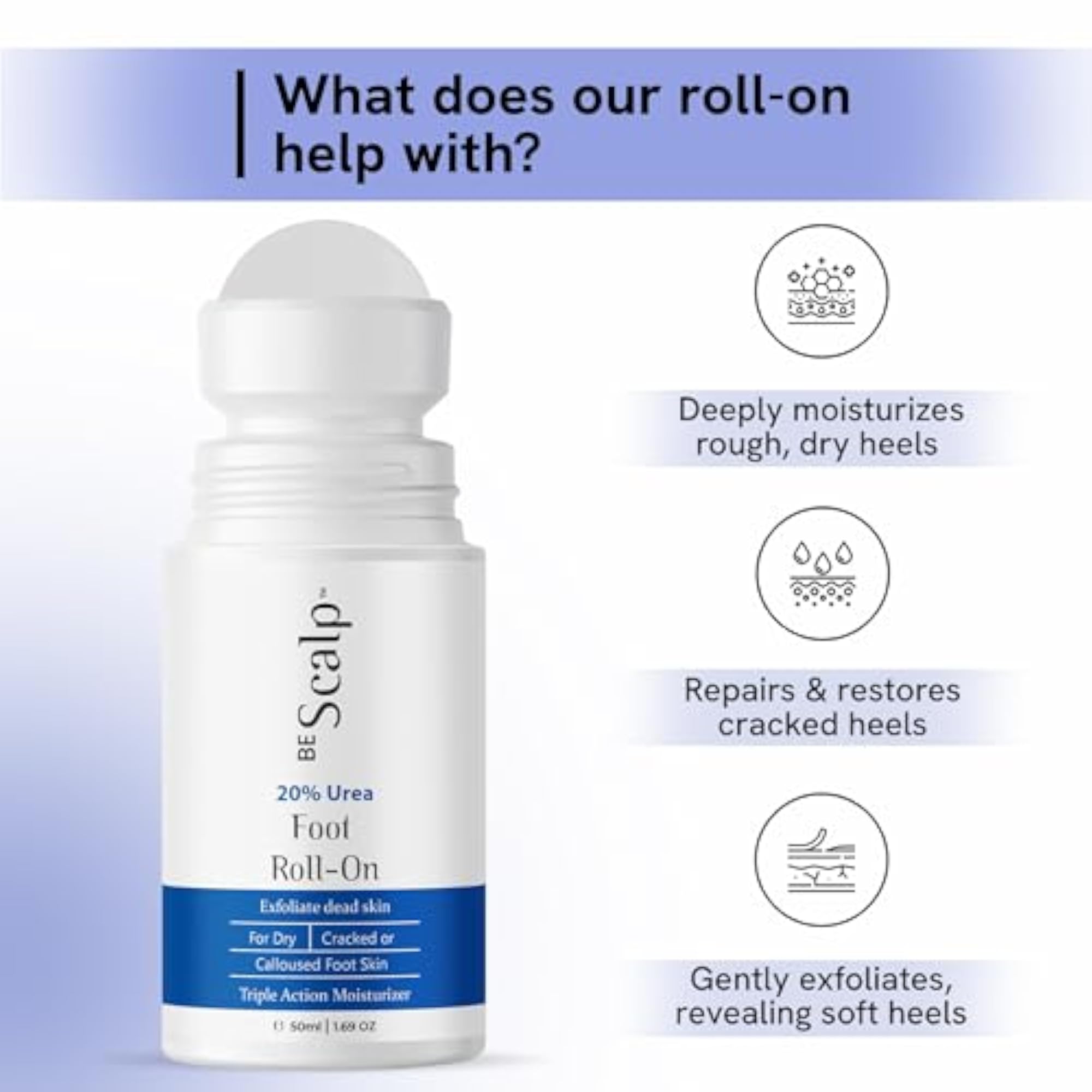 20% Urea Foot Cream Roll On, 50ml for Dry & Cracked Heels