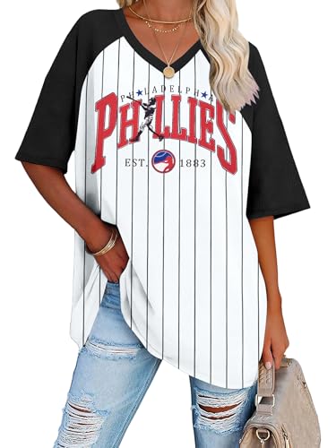 SHENHE Women's Plus Size Baseball Jersey Oversized Striped Button Down Hip Hop Shirt Top Pink Large Plus At Women's Clothing Store