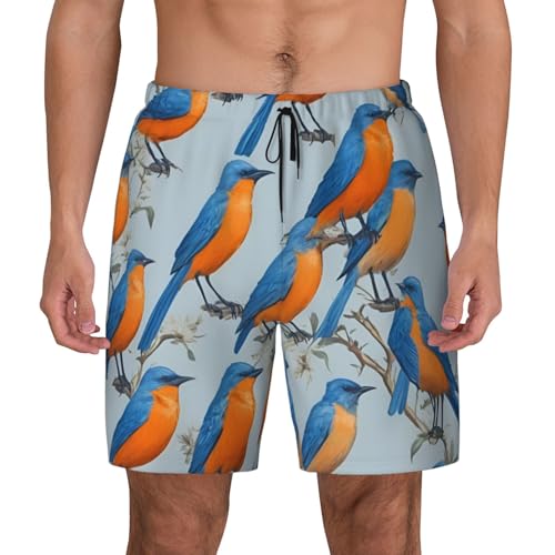 Pantalones cortos de natación para hombre con estampado de pájaros casual