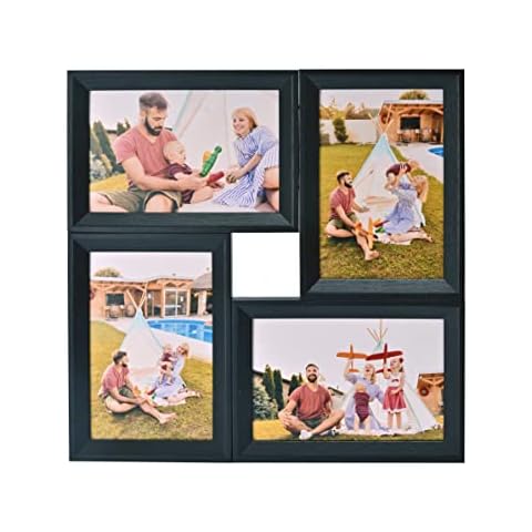 Donmills Collage Photo Frame 6x4 Black Picture Frames 4 Multi Aperture Photo Frames for Wall Tabletop Decor Baby Family Multiple 4x6 Frame Gifts for Mothers Day Wedding Birthday Cover