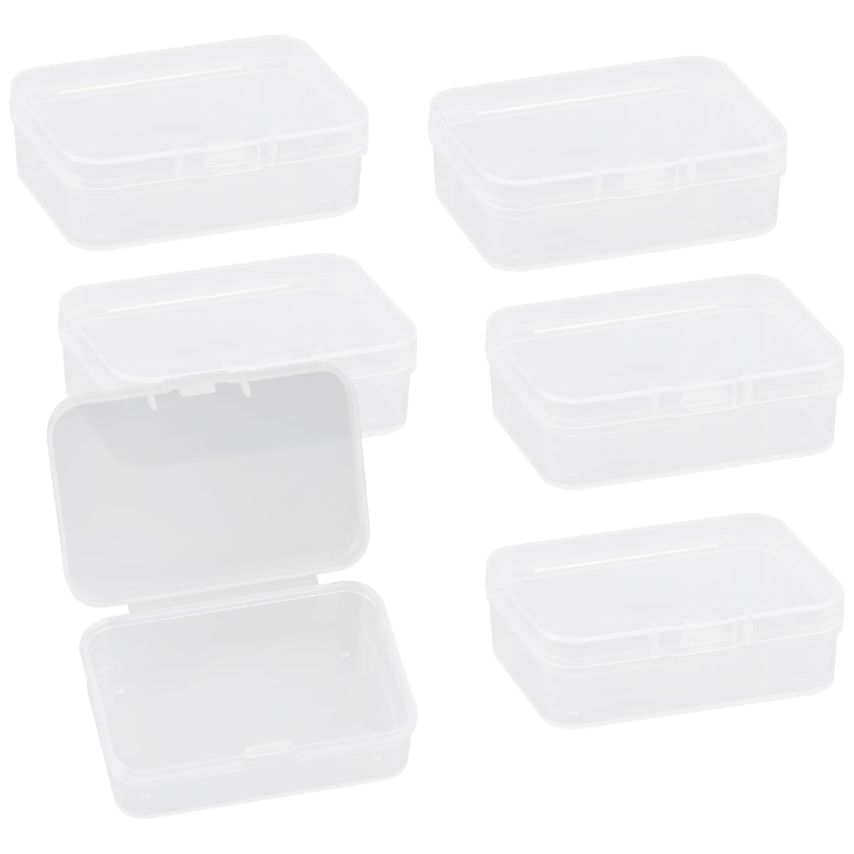 6Pcs Small Plastic Containers With Lids Mini Rectangular Empty Containers Box Case with Lid for Beads Business Cards Pills Small Items (6.5 * 4.5 * 2cm)