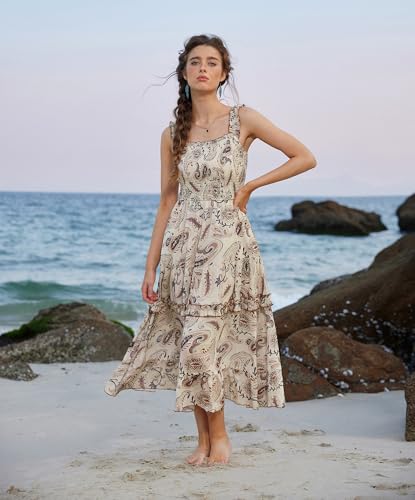 Image of Scarlet Darkness Floral Dress for Women 2026 Flowy Sundress Smocked Cottagecore Dresses