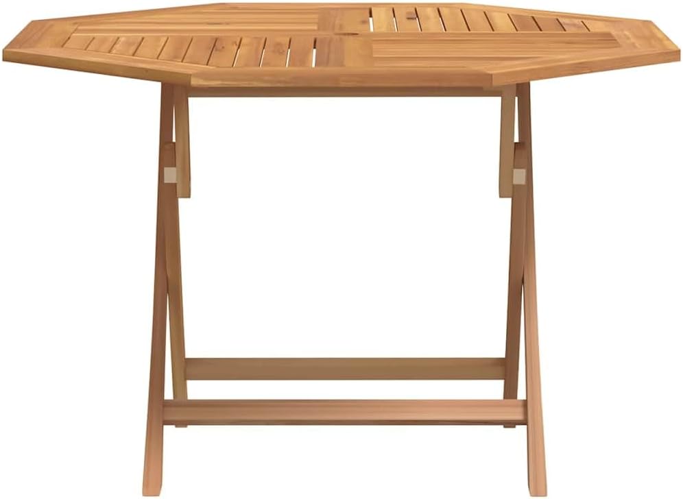 Brown Solid Teak Wood Medium Foldable Octagonal Garden Table for Outdoor Dining with Umbrella Hole, Weather Resistant Patio Furniture for Balcony and Terrace