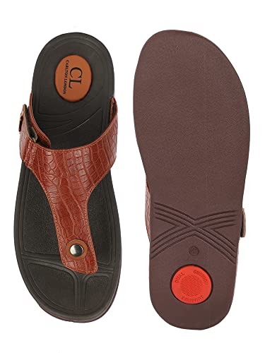 Carlton London mens Tan Men's Thong Sandals Flat Sandal
