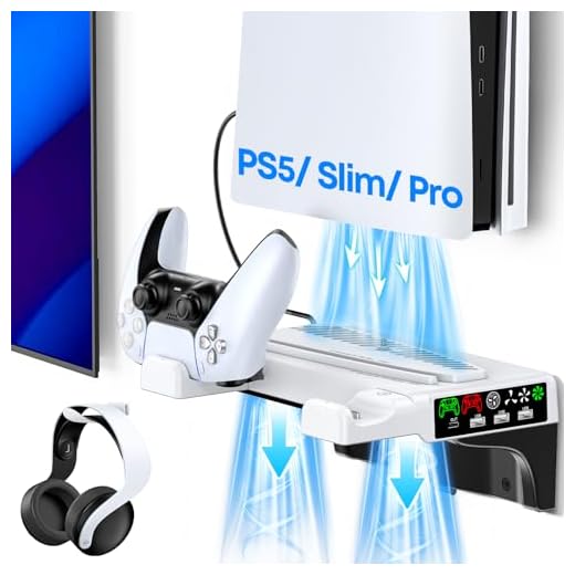 PS5/Slim/Pro Wall Mount Kit with Cooling Fan & Charging Station, PS5 Shelf Floating Mount for All PlayStation 5/Slim/Pro Disc & Digital Console, PS 5 Wall Bracket Behind TV, PS Five Pro Accessories