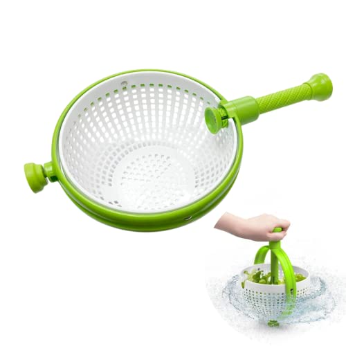 Limitless Housing Spinning Colander for Vegetables Fruits and Pasta With Retractable Handle Quick and Easy to Use Ergonomic Food Strainer - Green and White