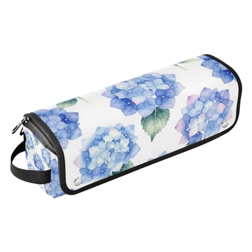 Bolsa de viaje para herramientas de cabello con tapete resistente al calor, grande para planchas y rizadores. Diseño acuarela floral azul hortensias, portátil para accesorios esenciales miniatura 1