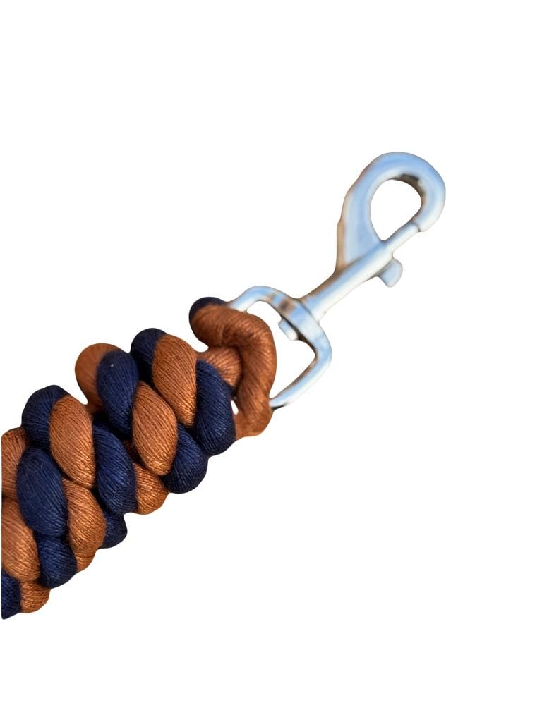 Cotton Lead Rope for Horse 2 Metres, Replaceable Robust Trigger Clip, Pack of 2 (Navy/Brown), 2 meter - Image 2