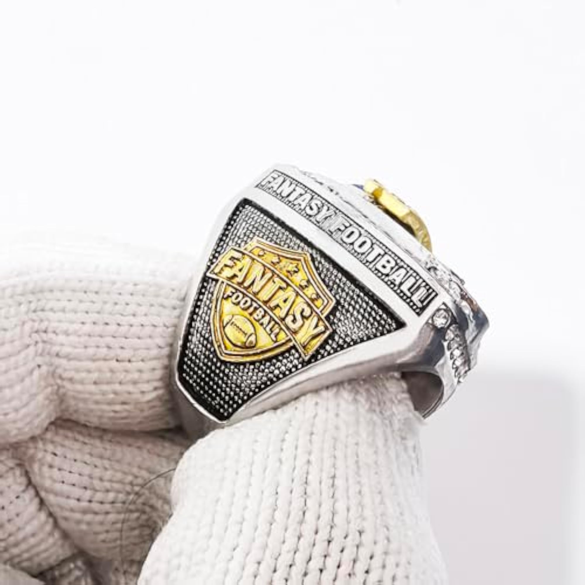 Fantasy Football Championship Trophy Ring, Gold Silver Tone Plated