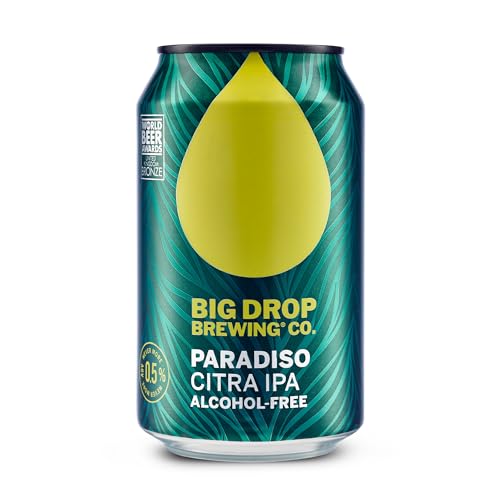 Big Drop Paradiso Citra IPA 0.5% ABV Alcohol Free Craft Beer 12 x 330ml Cans Naturally Brewed with Citrus Zing Low Calorie Vegetarian Gluten Free IPA